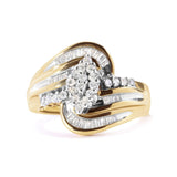 10K Yellow Gold 1/2 Cttw Diamond Pear Cluster and Swirl Ring (H-I Color, I1-I2 Clarity)