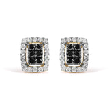 Men's 10K Yellow Gold 1.00 Cttw White and Black Diamond Emerald Shape Halo Stud Earring (Black / I-J Color, I2-I3 Clarity)