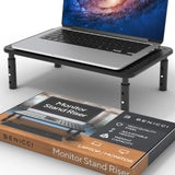 Deluxe Metal Laptop Stand For Desk - Adjustable 14" x 9" Black Monitor Stand Riser - Portable Cooling for Laptops or Screens - The Perfect Home Office