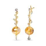 18K Yellow Gold 2/3 Cttw Round Bezel Diamond and 25mm Ball Shaped Yellow Citrine Gemstone Dangle Stud Earring (Brown and G-H Color, SI1-SI2 Clarity)