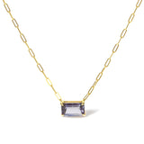 14K Yellow Gold Natural 2 7/8 Cttw Pixel Cut Emerald Bicolor Tanzanite Pendant Necklace with Paperclip Chain - 18 Inches