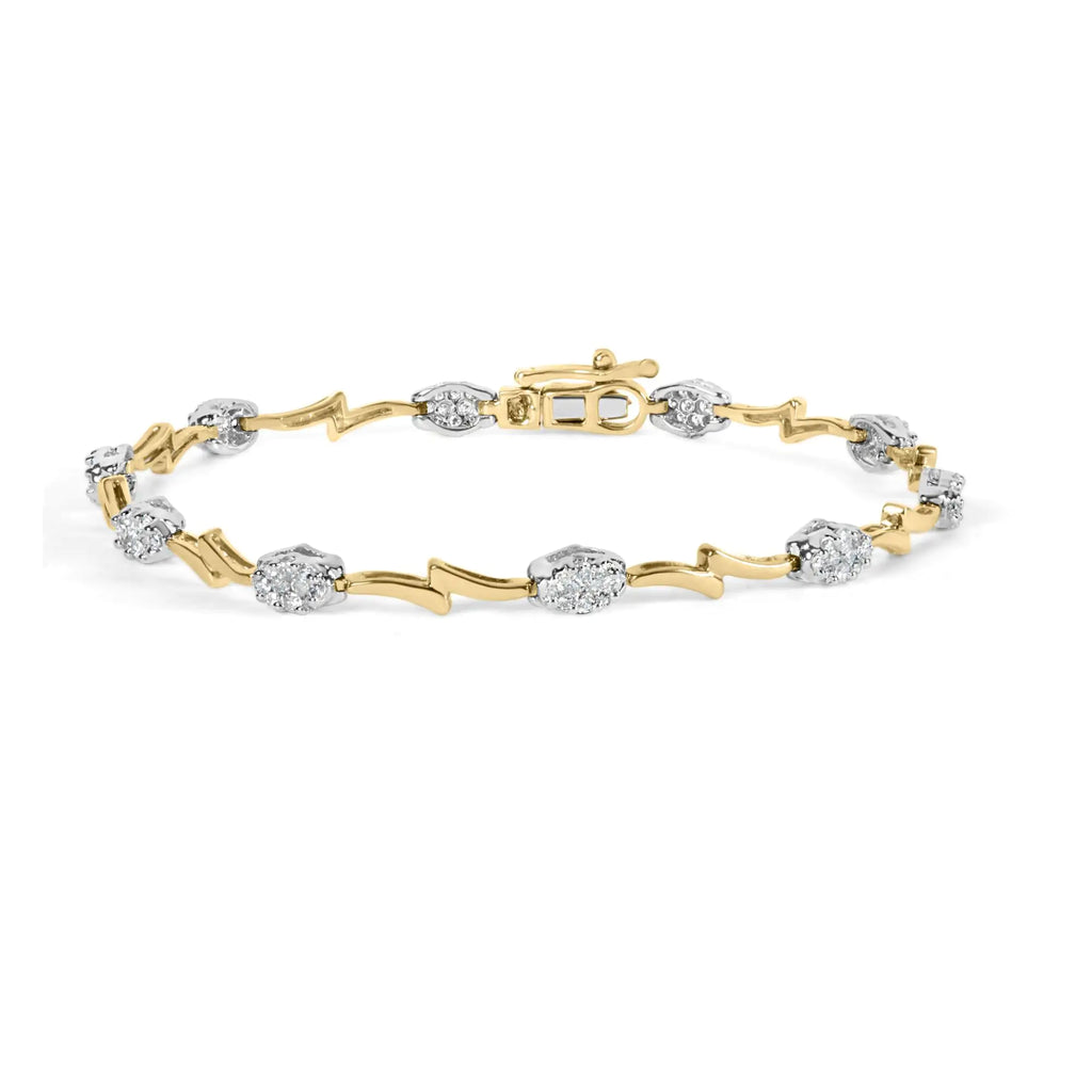 10K White and Yellow Gold 1.00 Cttw Diamond Oval Shaped Cluster Link  Bracelet (I-J Color, SI2-I1 Clarity) - 7" Inches