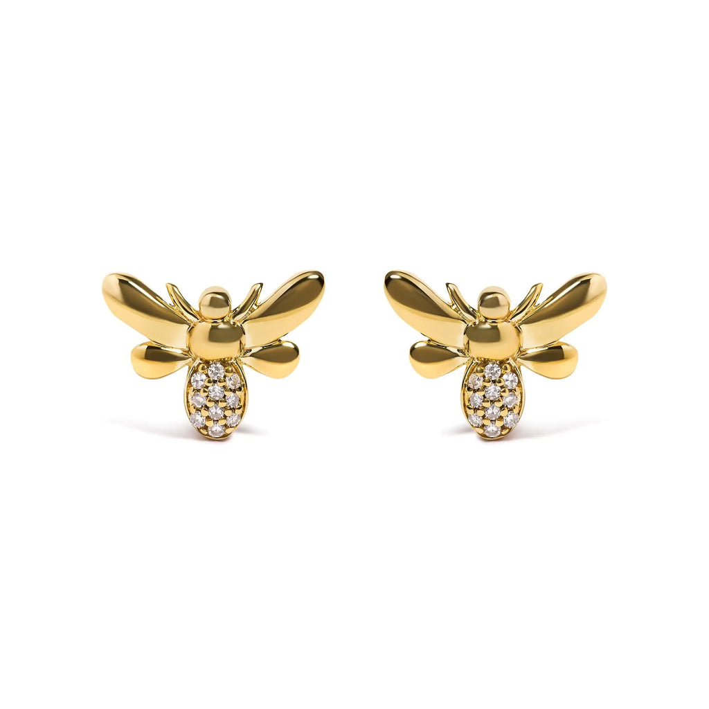 10K Yellow Gold Diamond Accented Bumble Bee Stud Earring (H-I Color, I1-I2 Clarity)