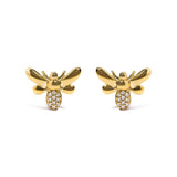 10K Yellow Gold Diamond Accented Bumble Bee Stud Earring (H-I Color, I1-I2 Clarity)