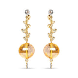 18K Yellow Gold 2/3 Cttw Round Bezel Diamond and 25mm Ball Shaped Yellow Citrine Gemstone Dangle Stud Earring (Brown and G-H Color, SI1-SI2 Clarity)