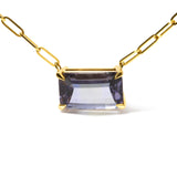 14K Yellow Gold Natural 2 7/8 Cttw Pixel Cut Emerald Bicolor Tanzanite Pendant Necklace with Paperclip Chain - 18 Inches