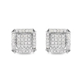 10K White Gold 1 1/10 Cttw Princess Diamond Composite and Halo Stud Earrings (I-J Color, I1-I2 Clarity)