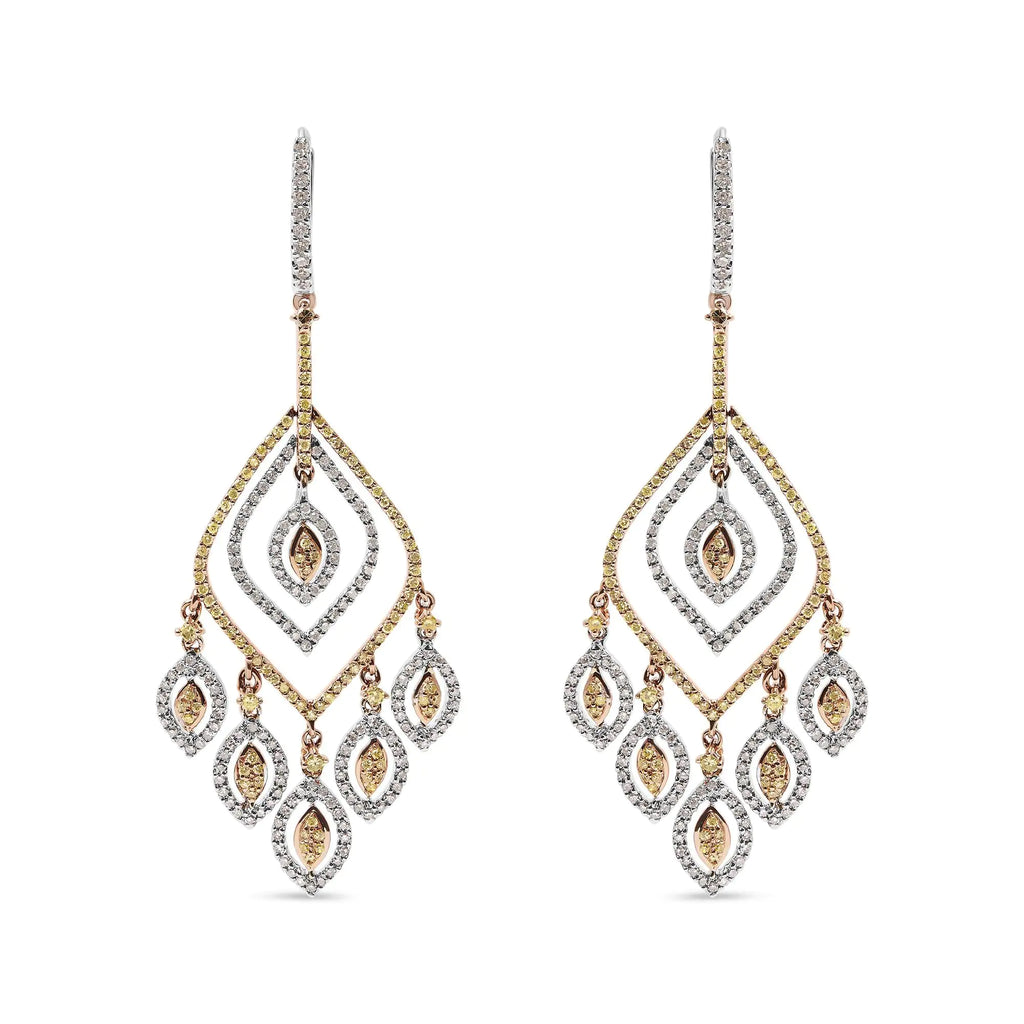 14K White and Rose Gold 2 1/2 Cttw Diamond Curved Rhombus Shape Drop and Chandelier Style Dangle Earring (J-K Color, I2-I3 Clarity)