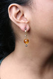 18K Yellow Gold 2/3 Cttw Round Bezel Diamond and 25mm Ball Shaped Yellow Citrine Gemstone Dangle Stud Earring (Brown and G-H Color, SI1-SI2 Clarity)