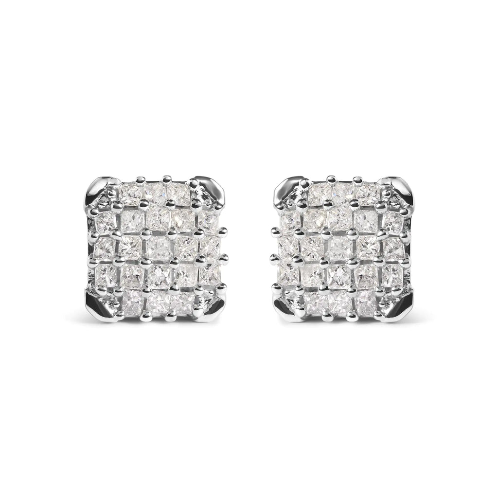 10K White Gold 3/4 Cttw Princess Diamond Composite Open Frame Stud Earrings (I-J Color, I1-I2 Clarity)