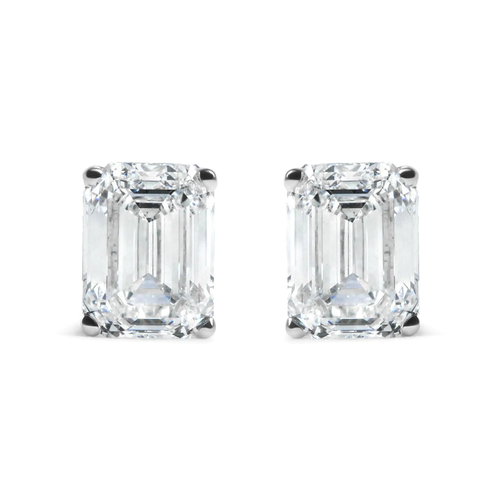 14K White Gold 2.0 Cttw Emerald Cut Lab Grown Diamond Solitaire Stud Earrings (G-H Color, VS1-VS2 Clarity)