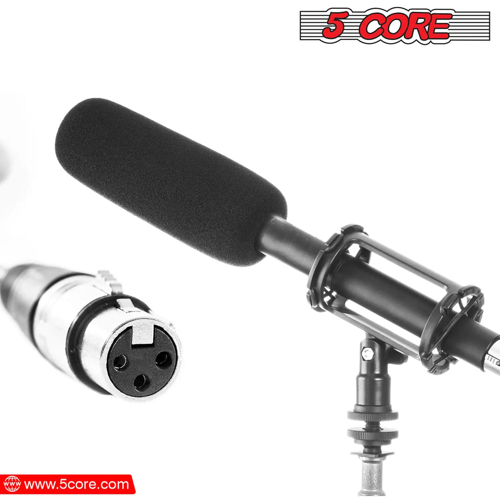 5Core Interview Microphone  Electret Condenser Shotgun Mic w Uni-Directional Pickup XLR Connection