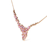 18K Rose Gold 1/2 Cttw Brown Diamond and Multi-Size Oval Pink Sapphire Cluster Cascade Statement Station Necklace (Brown Color, SI1-SI2 Clarity) - Adjustable up to 14" to 16"