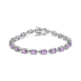 .925 Sterling Silver 8 1/2 Cttw Oval Shaped Purple Amethyst Link Bracelet - 7" Inches