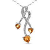 .925 Sterling Silver 3-Stone Heart Shape Citrine and Diamond Accent Spiral Drop 18" Pendant Necklace (H-I Color, SI1-SI2 Clarity)