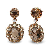 18K Rose Gold Diamond Accent and  Lemon and Oval Smoky Color Quartz Gemstone Dangle Drop Earring (G-H Color, SI1-SI2 Clarity)